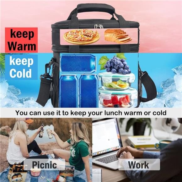Lunch Box For Men/Women,Large Double-layer Insulated Expandable Reusable - Picture 10 of 14